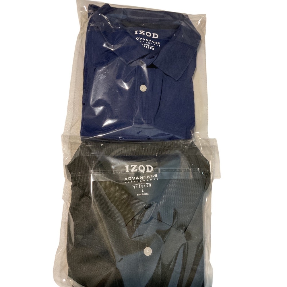 2 IZOD Advantage Performance Stretch Polo Shirt‎ Green Size L Short Sleeve